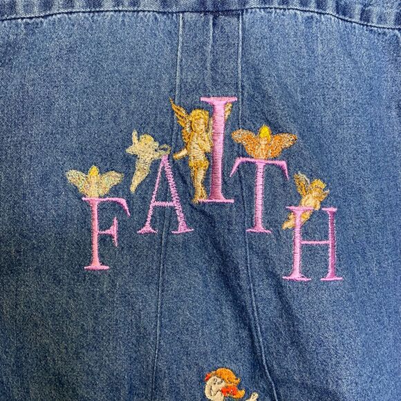 Open Trails Denim Shirt Colorful Embroidered Patriotic USA Faith Cat FAFA - Picture 3 of 12